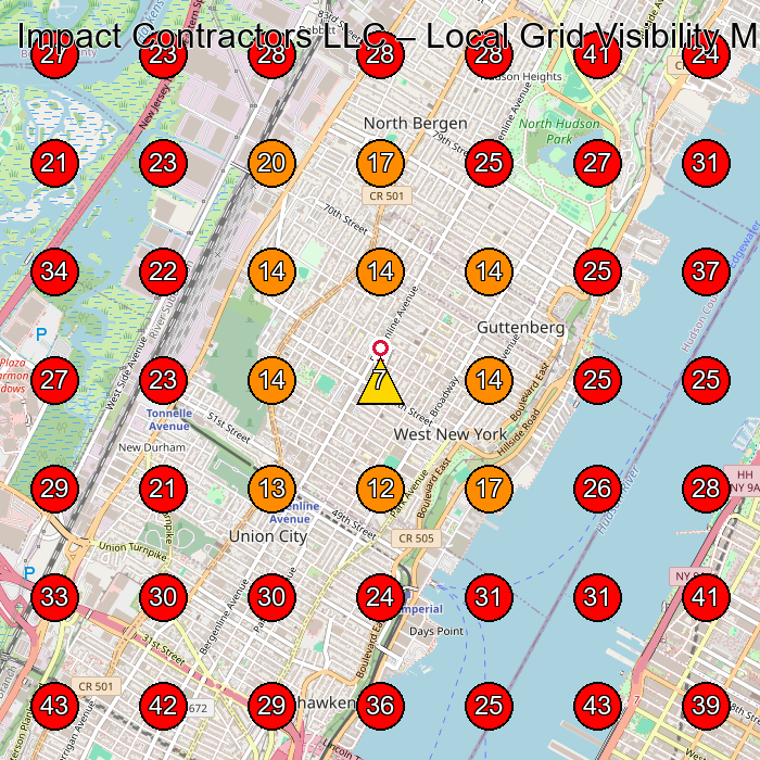 Impact Contractors LLC GeoGrid visibility map for Construction Company in West New York